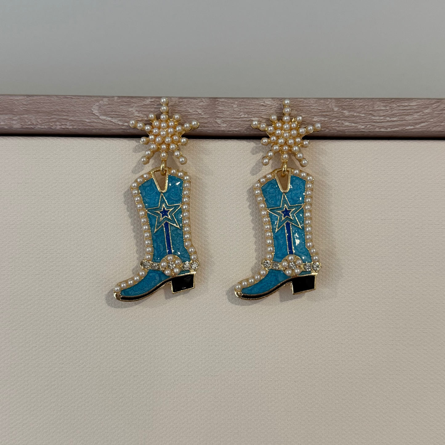 Pearl Boot Earrings - Blue