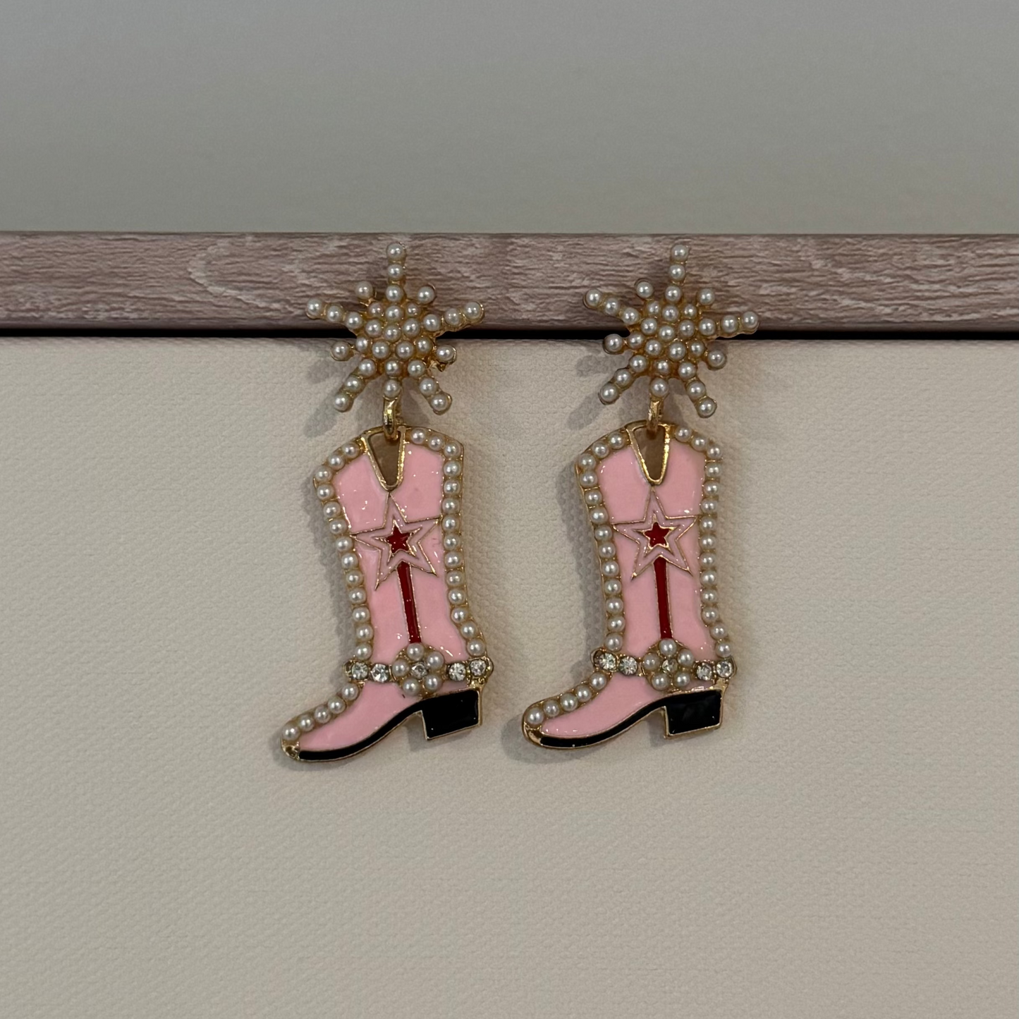 Pearl Boot Earrings - Pink