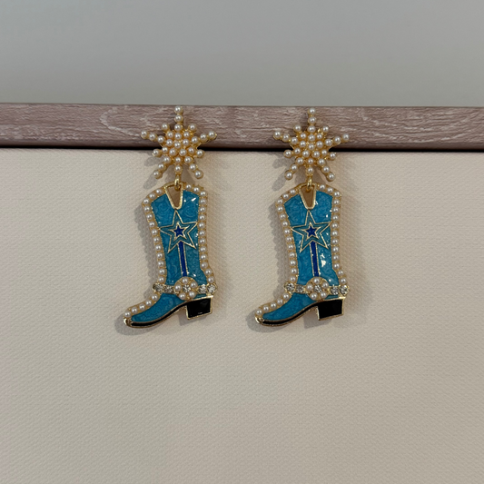 Pearl Boot Earrings - Blue