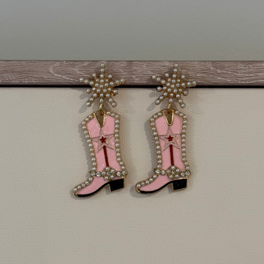 Pearl Boot Earrings - Pink